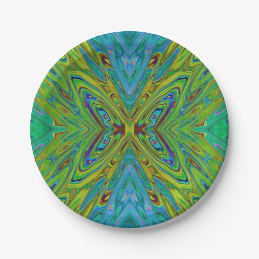 Trippy Chartreuse en Blue Abstract Butterfly Papieren Bordje (Voorkant)