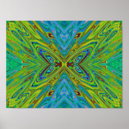 Trippy Chartreuse en Blue Abstract Butterfly Poster