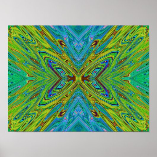 Trippy Chartreuse en Blue Abstract Butterfly Poster (Voorkant)