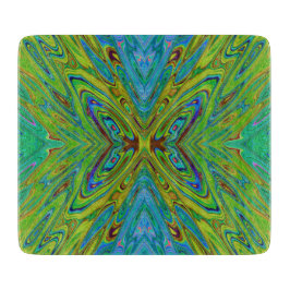Trippy Chartreuse en Blue Abstract Butterfly Snijplank