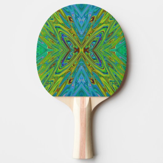 Trippy Chartreuse en Blue Abstract Butterfly Tafeltennisbatje (Voorkant)