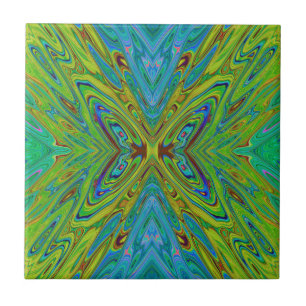 Trippy Chartreuse en Blue Abstract Butterfly Tegeltje