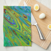 Trippy Chartreuse en Blue Abstract Butterfly Theedoek (Quarter Fold)