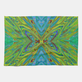 Trippy Chartreuse en Blue Abstract Butterfly Theedoek