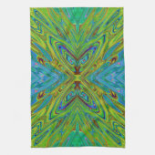 Trippy Chartreuse en Blue Abstract Butterfly Theedoek (Verticaal)