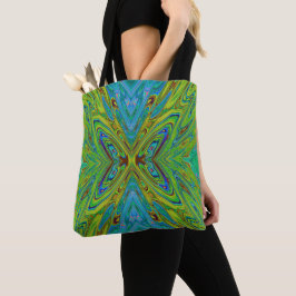Trippy Chartreuse en Blue Abstract Butterfly Tote Bag