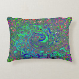 Trippy Chartreuse en Blue Retro Liquid Swirl Accent Kussen