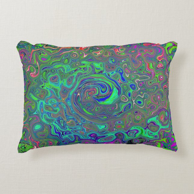 Trippy Chartreuse en Blue Retro Liquid Swirl Accent Kussen (Voorkant)