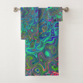 Trippy Chartreuse en Blue Retro Liquid Swirl Bad Handdoek