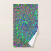 Trippy Chartreuse en Blue Retro Liquid Swirl Bad Handdoek (Handdoek)