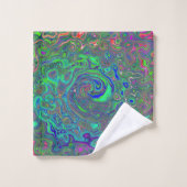 Trippy Chartreuse en Blue Retro Liquid Swirl Bad Handdoek (Wasdoekje)