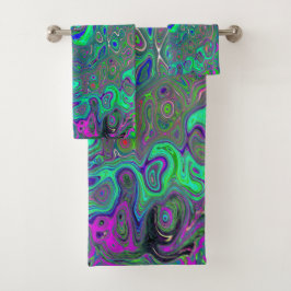Trippy Chartreuse en Blue Retro Liquid Swirl Bad Handdoek