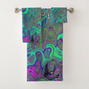 Trippy Chartreuse en Blue Retro Liquid Swirl Bad Handdoek