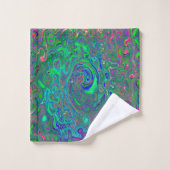 Trippy Chartreuse en Blue Retro Liquid Swirl Bad Handdoek (Wasdoekje)