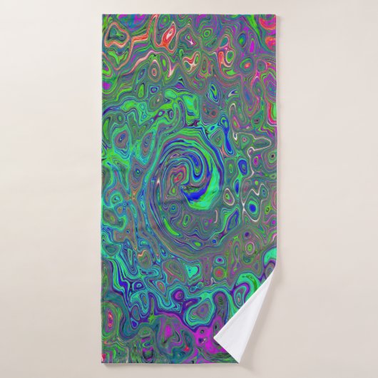 Trippy Chartreuse en Blue Retro Liquid Swirl Badhanddoek (Badhanddoek)