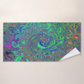 Trippy Chartreuse en Blue Retro Liquid Swirl Badhanddoek (Badhanddoek)