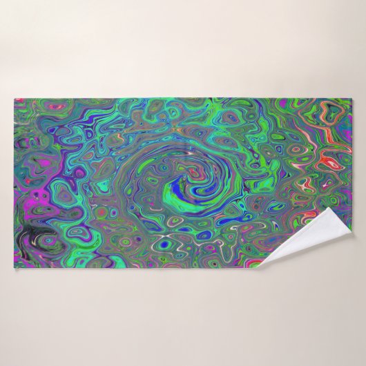 Trippy Chartreuse en Blue Retro Liquid Swirl Badhanddoek (Badhanddoek)