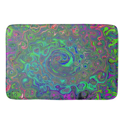 Trippy Chartreuse en Blue Retro Liquid Swirl Badmat (Voorkant)