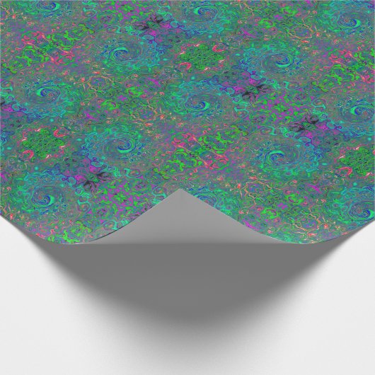 Trippy Chartreuse en Blue Retro Liquid Swirl Cadeaupapier (Hoek)