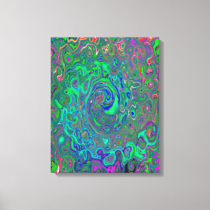 Trippy Chartreuse en Blue Retro Liquid Swirl Canvas Afdruk