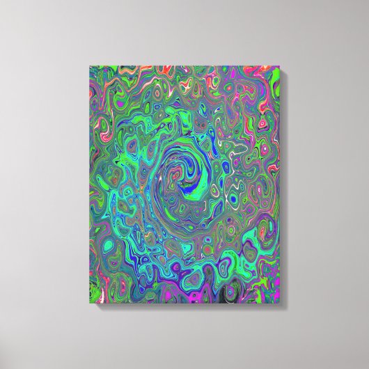 Trippy Chartreuse en Blue Retro Liquid Swirl Canvas Afdruk (Voorkant)