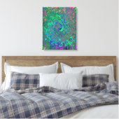 Trippy Chartreuse en Blue Retro Liquid Swirl Canvas Afdruk (Insitu (Slaapkamer))