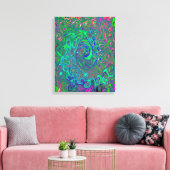 Trippy Chartreuse en Blue Retro Liquid Swirl Canvas Afdruk (Insitu (Woonkamer))