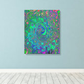 Trippy Chartreuse en Blue Retro Liquid Swirl Canvas Afdruk (Insitu (Houten vloer))