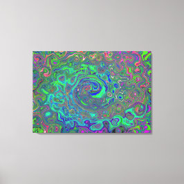 Trippy Chartreuse en Blue Retro Liquid Swirl Canvas Afdruk