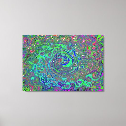 Trippy Chartreuse en Blue Retro Liquid Swirl Canvas Afdruk (Voorkant)