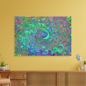 Trippy Chartreuse en Blue Retro Liquid Swirl Canvas Afdruk (Insitu (Woonkamer))