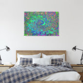 Trippy Chartreuse en Blue Retro Liquid Swirl Canvas Afdruk (Insitu (Slaapkamer))