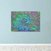 Trippy Chartreuse en Blue Retro Liquid Swirl Canvas Afdruk (Insitu (Houten vloer))