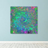Trippy Chartreuse en Blue Retro Liquid Swirl Canvas Afdruk (Insitu (Houten vloer))