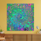 Trippy Chartreuse en Blue Retro Liquid Swirl Canvas Afdruk (Insitu (Woonkamer))