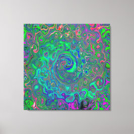 Trippy Chartreuse en Blue Retro Liquid Swirl Canvas Afdruk
