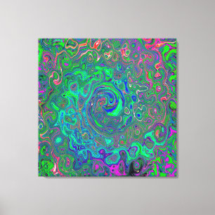 Trippy Chartreuse en Blue Retro Liquid Swirl Canvas Afdruk