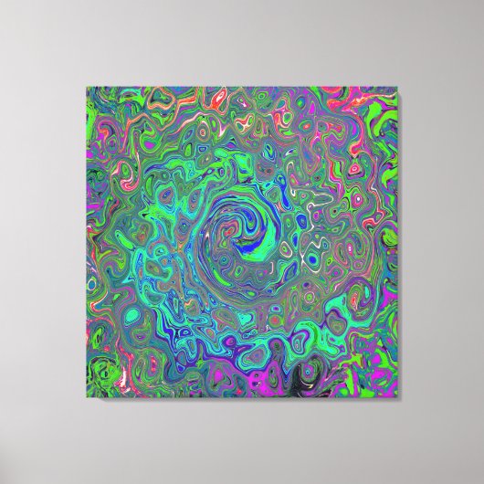 Trippy Chartreuse en Blue Retro Liquid Swirl Canvas Afdruk (Voorkant)