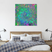 Trippy Chartreuse en Blue Retro Liquid Swirl Canvas Afdruk (Insitu (Slaapkamer))