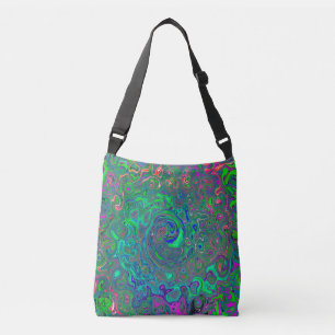 Trippy Chartreuse en Blue Retro Liquid Swirl Crossbody Tas
