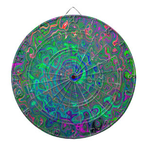 Trippy Chartreuse en Blue Retro Liquid Swirl Dartbord
