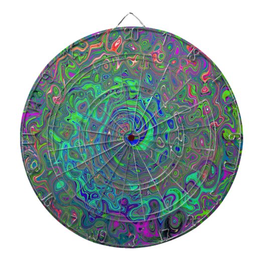 Trippy Chartreuse en Blue Retro Liquid Swirl Dartbord (Voorkant)