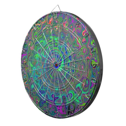 Trippy Chartreuse en Blue Retro Liquid Swirl Dartbord (Voorkant Rechts)