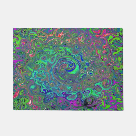 Trippy Chartreuse en Blue Retro Liquid Swirl Deurmat (Voorkant)