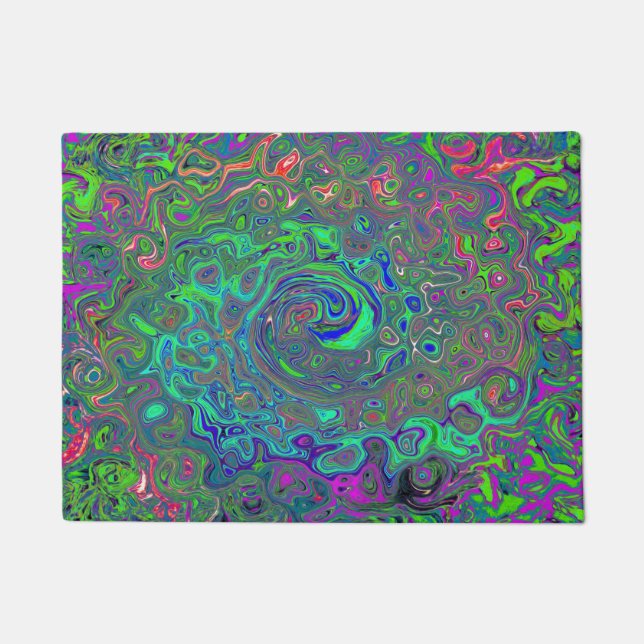 Trippy Chartreuse en Blue Retro Liquid Swirl Deurmat (Voorkant)
