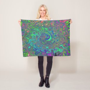Trippy Chartreuse en Blue Retro Liquid Swirl Fleece Deken