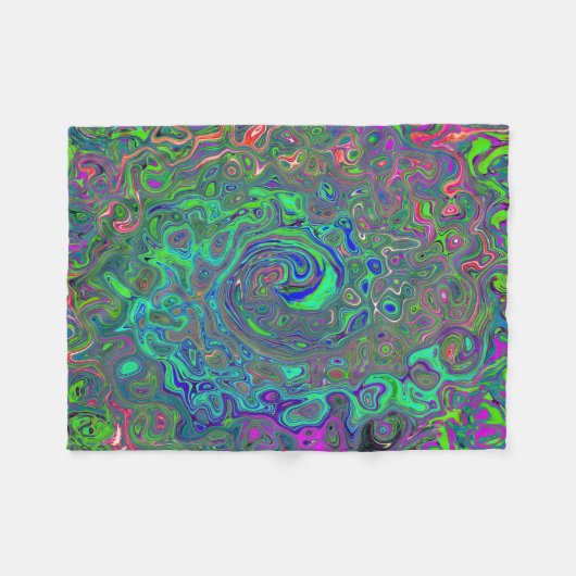 Trippy Chartreuse en Blue Retro Liquid Swirl Fleece Deken (Voorkant (Horizontaal))