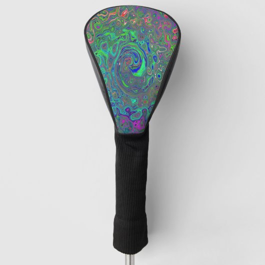 Trippy Chartreuse en Blue Retro Liquid Swirl Golfheadcover (Voorkant)