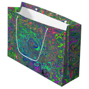 Trippy Chartreuse en Blue Retro Liquid Swirl Groot Cadeauzakje