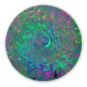 Trippy Chartreuse en Blue Retro Liquid Swirl Keramische Knop (Voorkant)